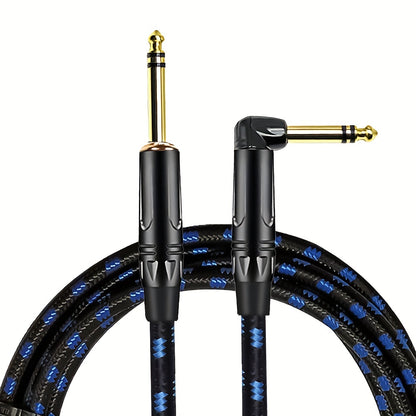 Two 1/4 Inch TRS Instrument Cables with 90 Degree Right-Angled to Straight connectors, suitable for various musical instruments and equipment.