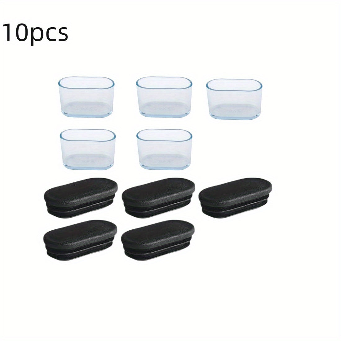 Protect your table and desk feet with our set of 10/20pcs Oval Chair Leg Caps. These black rubber end covers feature transparent windows and are great for non-electric pipe end caps.