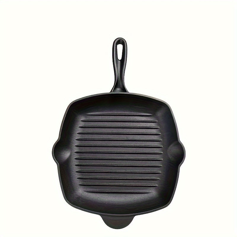 Thickened cast iron frying pan for steaks, fish, and grilling. Can be used on induction cookers and gas stoves. Versatile for home kitchens, BBQ parties, and commercial use. Includes rectangular skillet for all your cooking needs. Essential cookware for