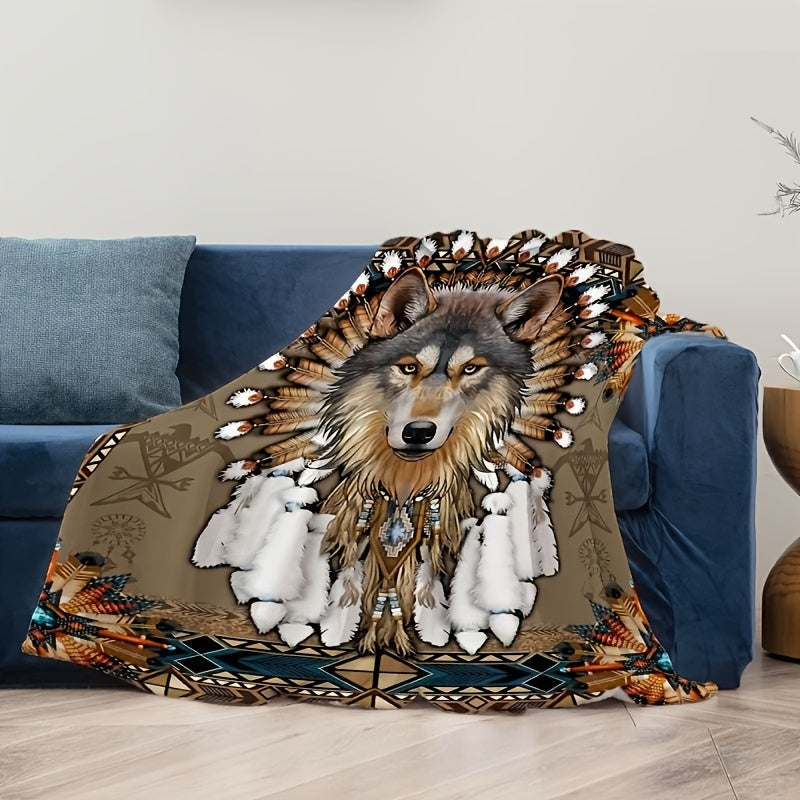 1 piece of Native American inspired blanket featuring a wolf feather print design. Made of soft and warm flannel, this blanket is perfect for snuggling up on the couch, sofa, office, bed, or even taking on camping trips or travels. A versatile gift for