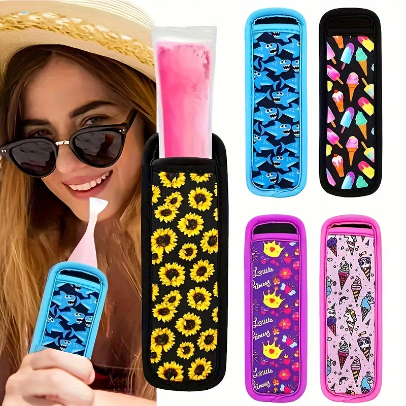 Neoprene Popsicle Holder Case - Washable, Reusable Ice Pop Sleeve Cover with Assorted Patterns, Non-Food Contact, Essential Kitchen and Dining Accessory