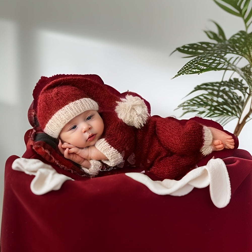 Newborn Christmas Theme Photography Clothing Set featuring Hat and Jumpsuit for Baby Photos - Perfect Souvenir Set for Newborns