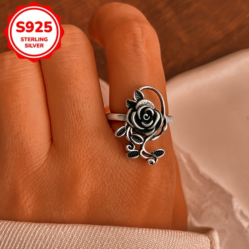 Stylish Vintage Rose Open Ring for Women - Crafted from 925 Sterling Silver, Ideal for Everyday Wear and Gifting