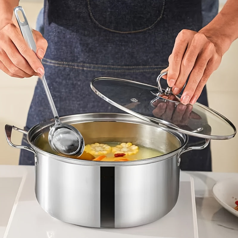 This 12-piece set includes a stainless steel stockpot with a single lid and double handles for easy grip. It comes with 5 pots, 5 pot lids, and two spoons, making it perfect for cooking soups, hot dishes, noodles, and seafood. This set is compatible with