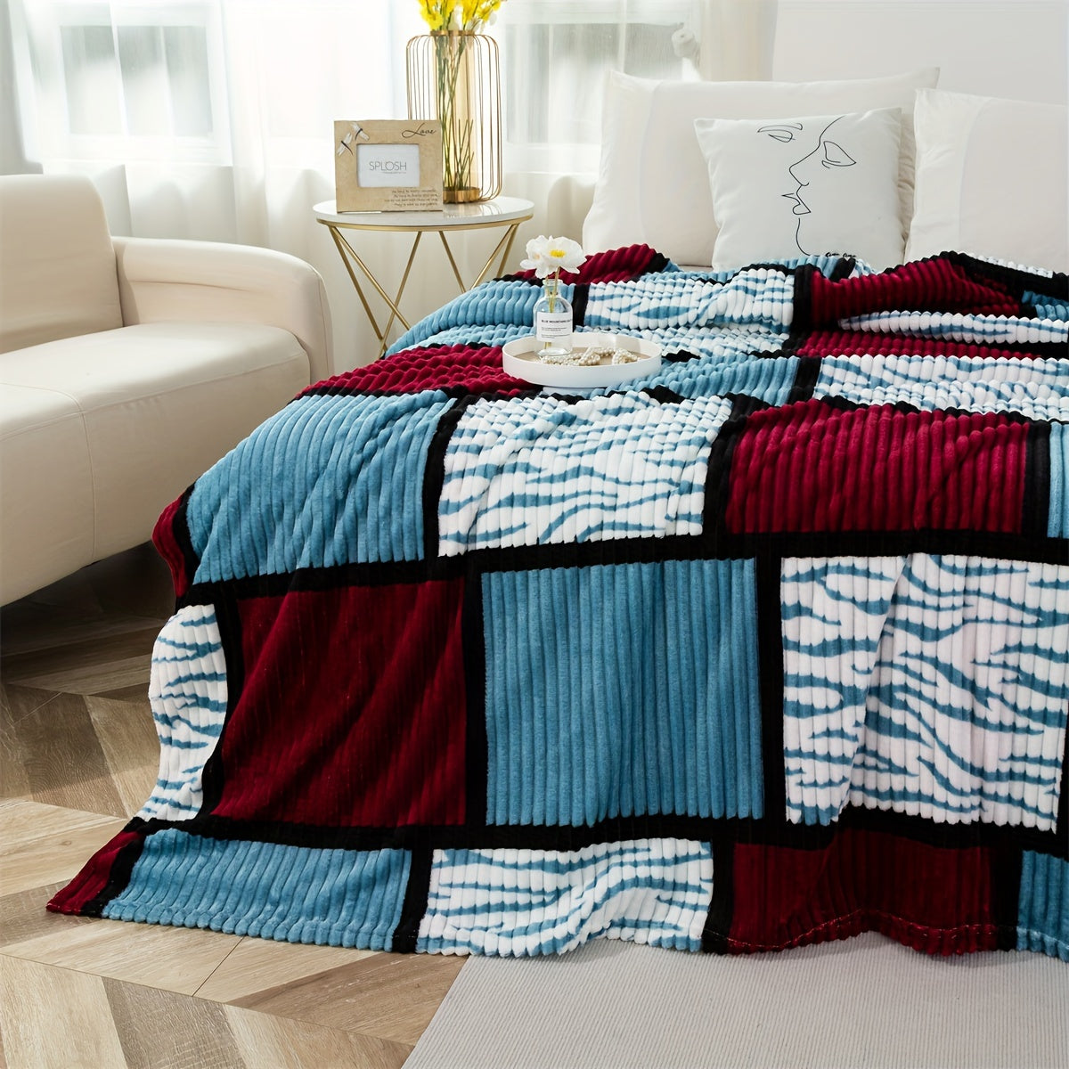 Soft and luxurious, this Color Block Faux Rabbit Fur Bed Blanket adds a cozy touch to any room in your home. Perfect for keeping warm on chilly nights, this stylish throw blanket is perfect for beds, sofas, and couches.