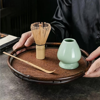 Complete Set of Traditional Japanese Matcha Tools - Includes Bamboo Whisk, Ceramic Spout, and Scoop - Ideal for Holiday Season