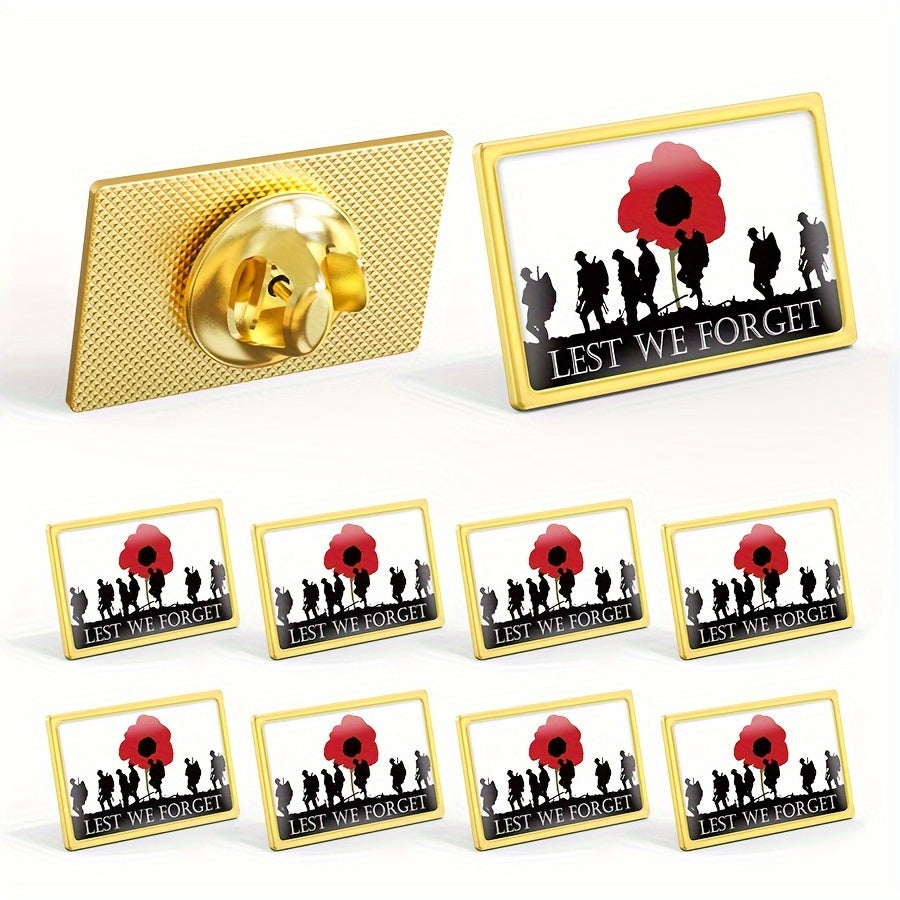 Set of 10 Patriotic Soldier Memorial Brooches - Made of Alloy and Non-Woven Fabric, Quirky and One-of-a-Kind Pins