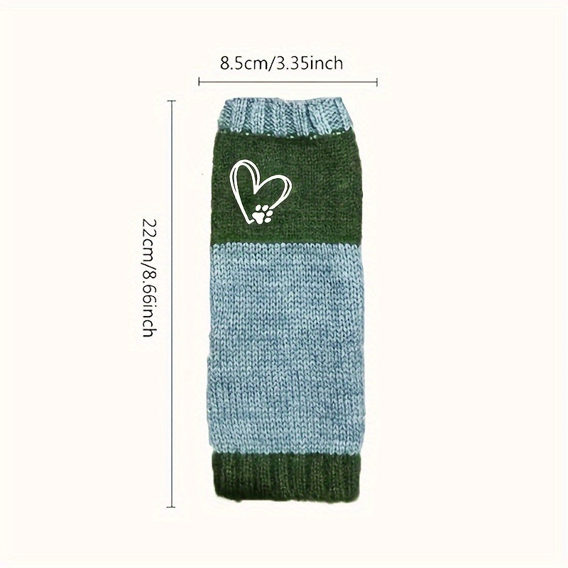 Embroidered Color-Block Mittens with Cozy Heart & Paw Design - Stylish and Warm Knit Gloves for Women, Ideal for Autumn and Winter Seasons.