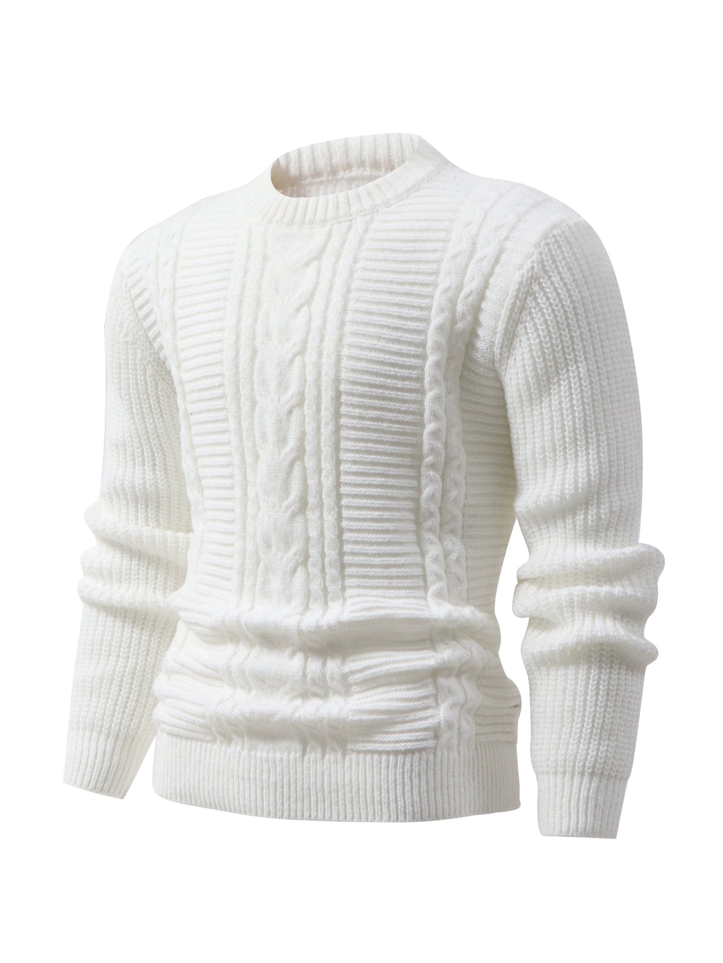 Men's Cable Knit Sweater - Stylish, Solid Color, High Stretch, All Seasons