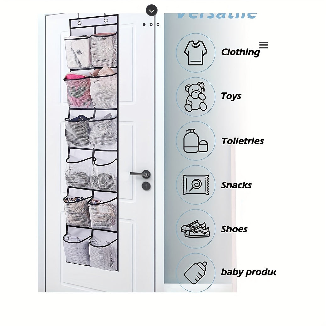 Fabric Storage Hanging Bags with 12 Pockets, Wall-Mounted Mesh Pouches for Clothes, Toys, Snacks, and Shoes - Ideal for Home, Kitchen, and Bedroom Organization