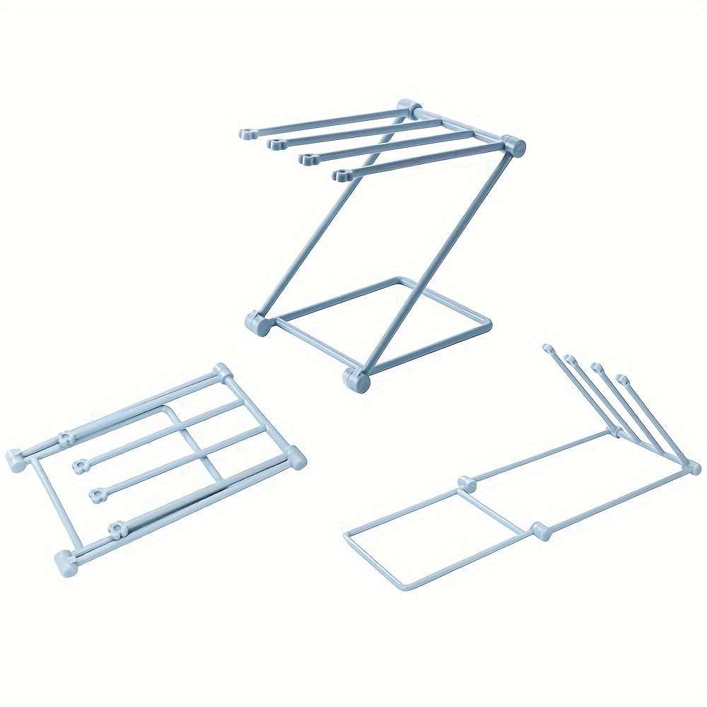 Foldable kitchen rag rack for drying dishcloths on the countertop, also functions as a towel bar rack and desktop waterlogging rag holder.