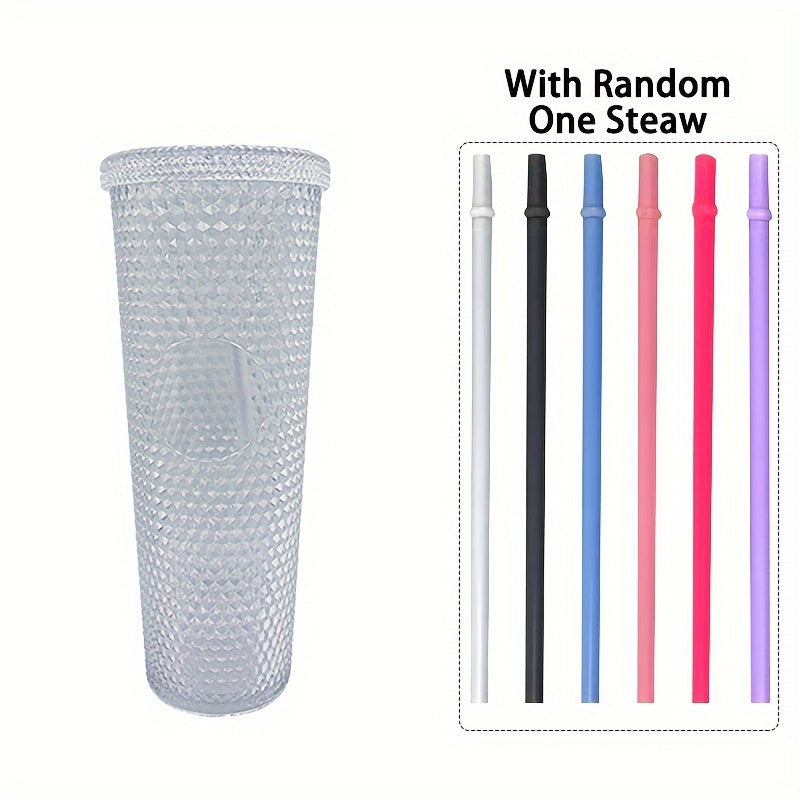 3 Durian Texture Reusable Water Bottles with Straw - Double Layer Plastic, BPA-Free, Pastel Pink & Blue, 450ml/700ml/1100ml for Travel, Fitness, Camping, and Daily Use