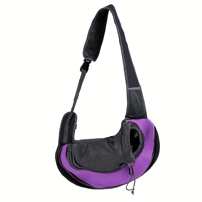 Zippered dog sling carrier for travel with breathable mesh, perfect for outdoor adventures with your puppy or cat.