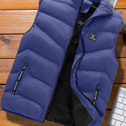 Men's Zipper Pocket Stand Collar Winter Vest