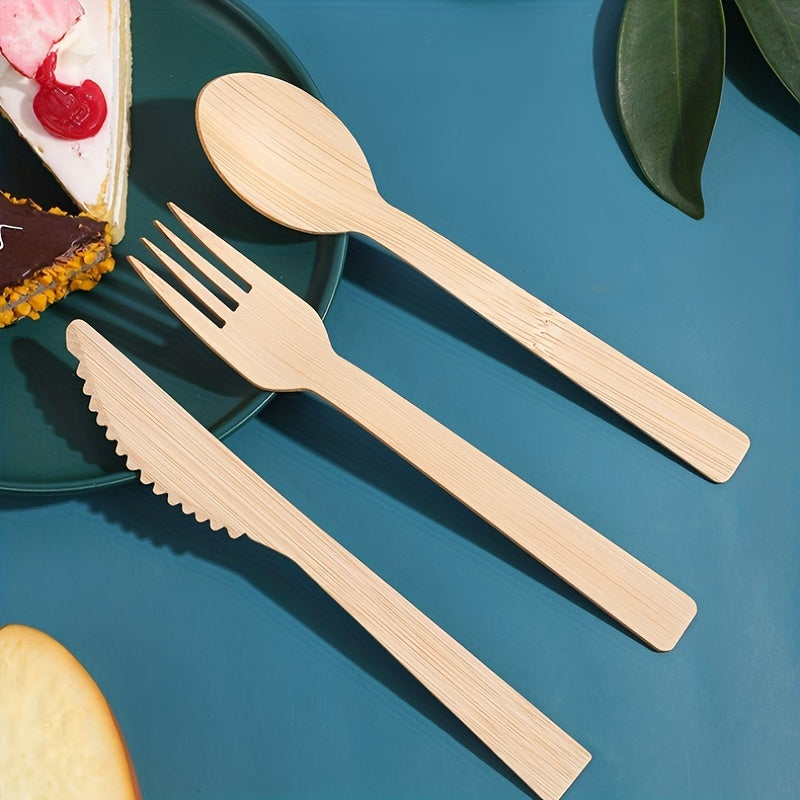 Premium Bamboo Cutlery Set - Available in 24 or 36 pieces, Includes Disposable Knives, Forks, and Spoons Perfect for Parties, Picnics, and Outdoor Events