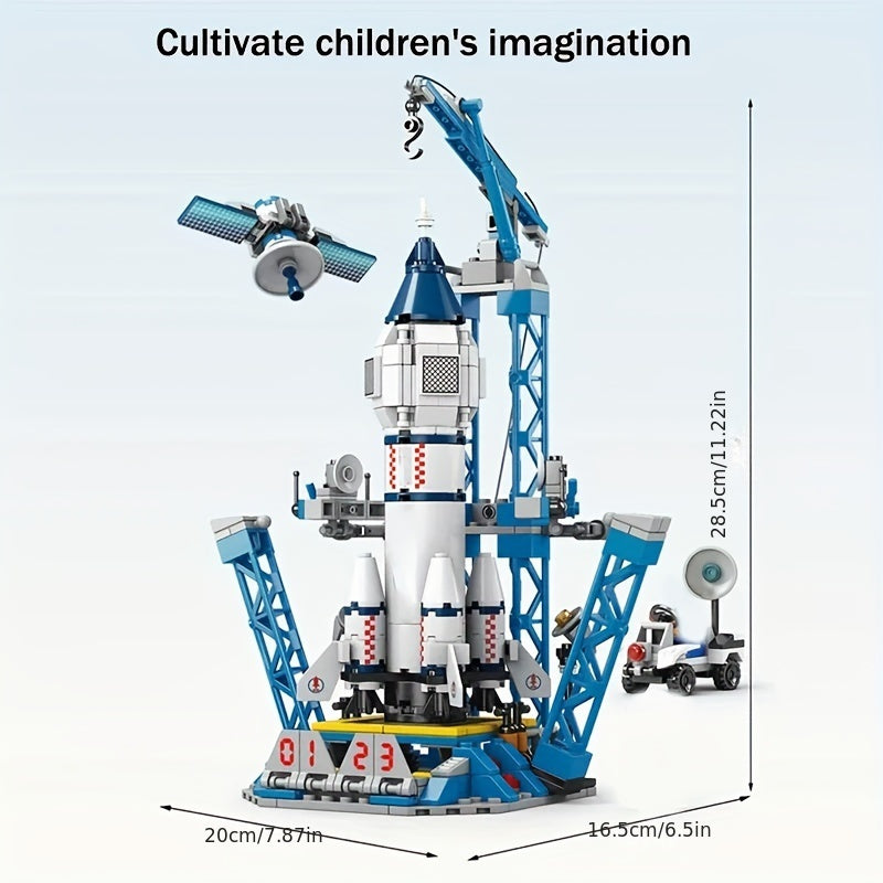 Space shuttle and rocket launch center building toy set includes over 500 pieces made of ABS material.