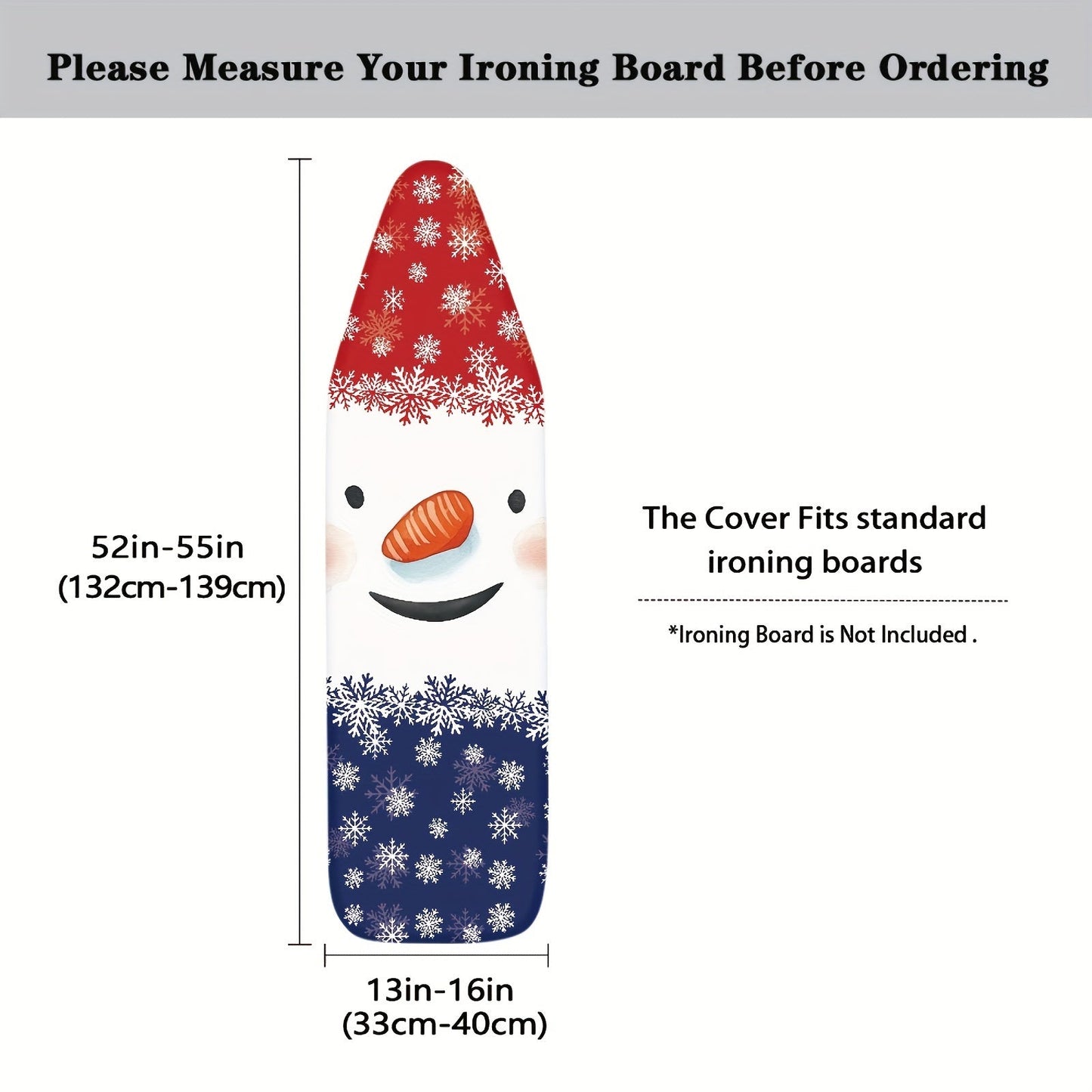 Protective Christmas snowman print ironing board cover for standard size boards, featuring a dust-proof and stain-resistant cloth. Add a cute holiday decor touch to your ironing routine.