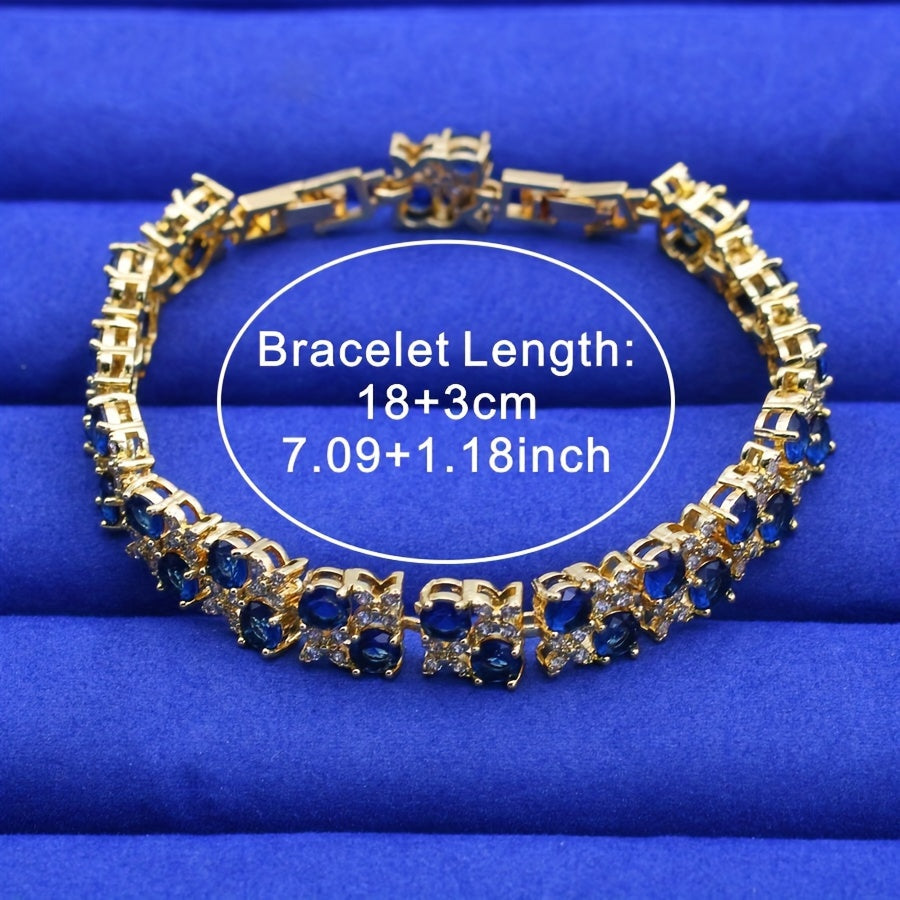 Elegant Vintage-Inspired Zirconia Tennis Bracelet - 18K Gold Plated Copper Jewelry for Women - Luxurious Design Suitable for Christmas and Everyday Wear