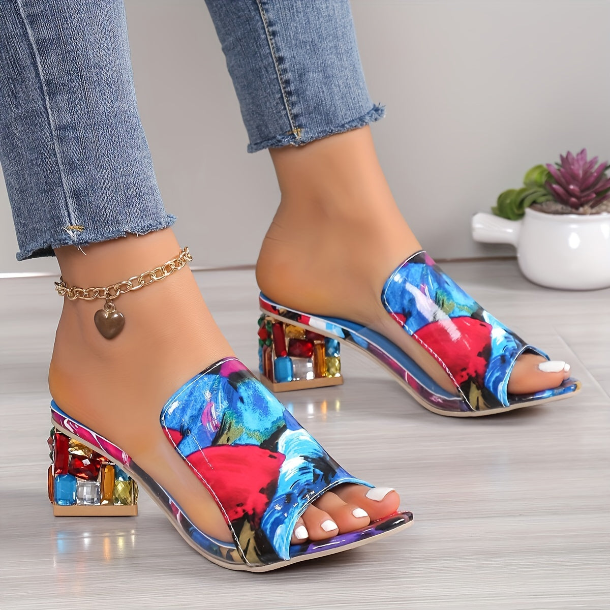 Stylish chunky heel sandals with open toe and slip-on design