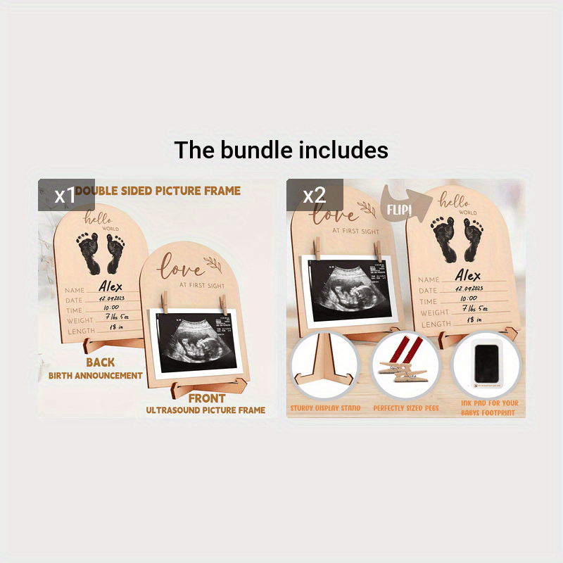 Introducing the 1pc Creative Wooden Ultrasonic Photo Frame with Double-sided Logo, perfect for your Pregnancy Announcement Sign. This unique Ultrasonic Photo Frame also makes a thoughtful Pregnancy Gift for New Mothers and adds a touch of charm to any