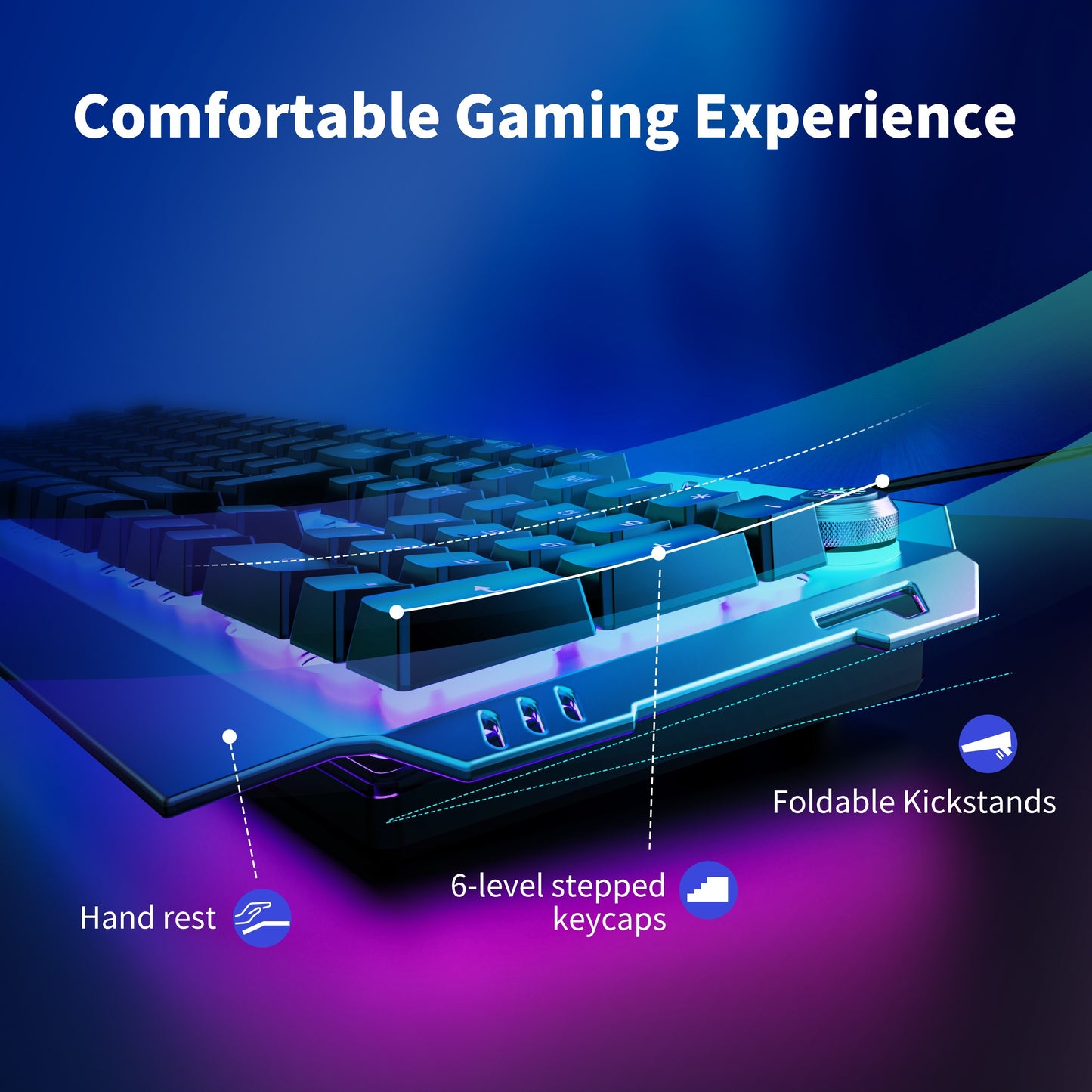 EWEADN Wired Gaming Keyboard with LED Backlit, Silent Design, and Volume Knob, suitable for Desktop & Notebook Computers.