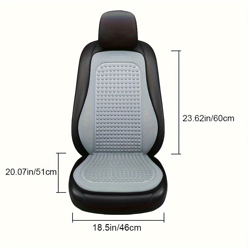 Cooling car seat cushion with breathable fabric, easy install and no-tie design for all seasons.