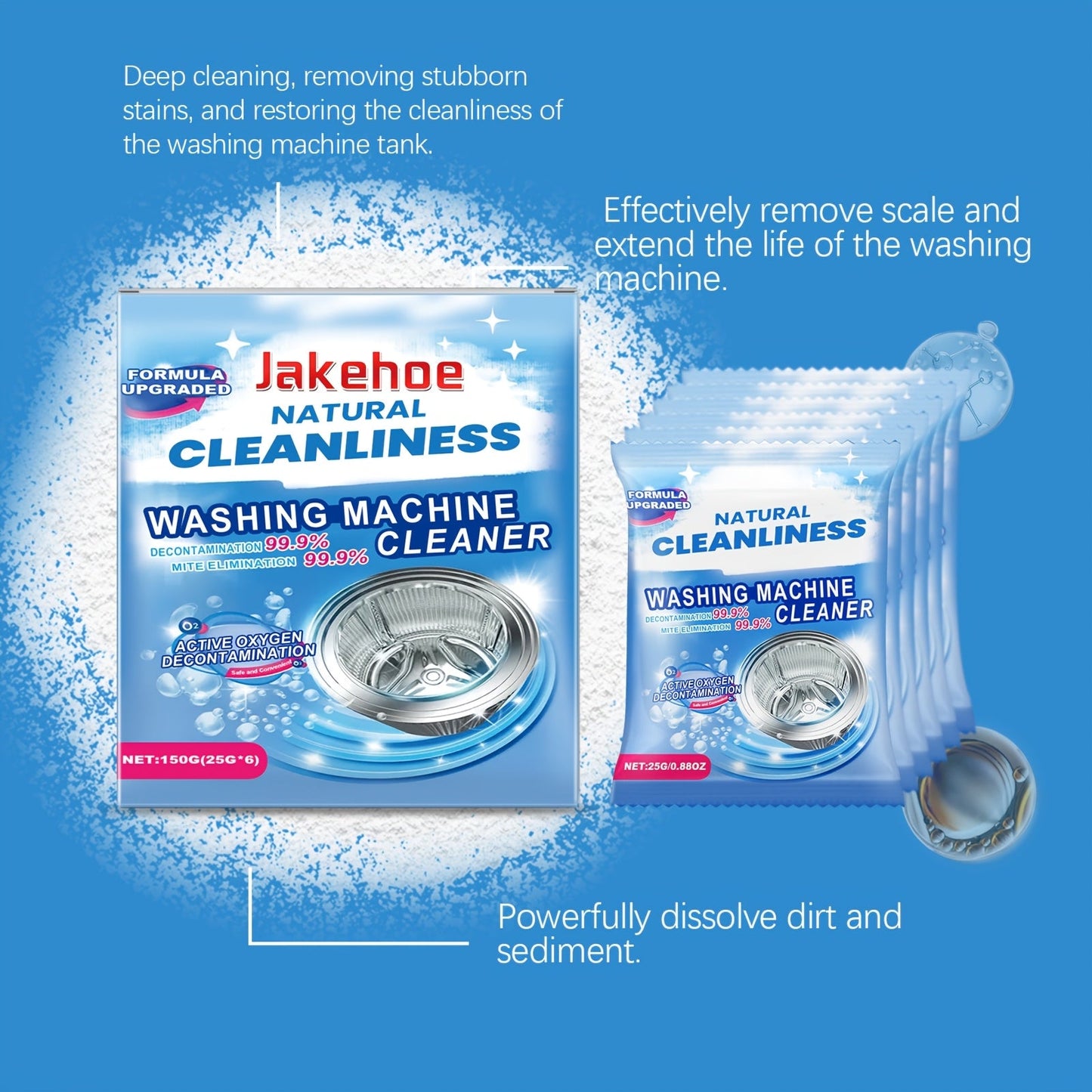 Jakehoe Stain Remover & Cleaning Powder for Washing Machines: 1 Piece, Sodium Bicarbonate Formula for Residue-Free Cleaning, Multi-Effect Stain Removal and Odor Elimination at Home