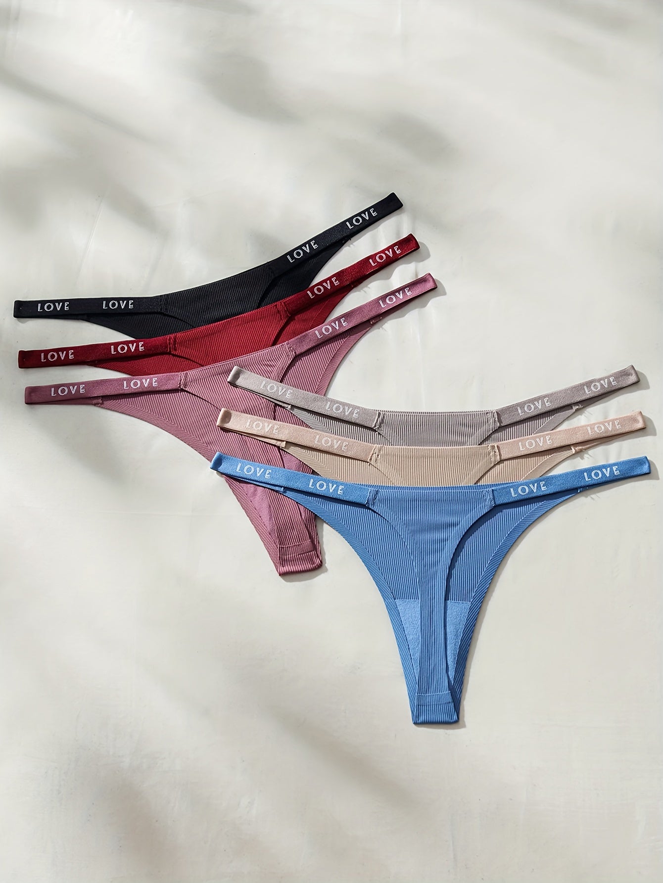 Set of 6 ribbed thongs, low waist panties for women