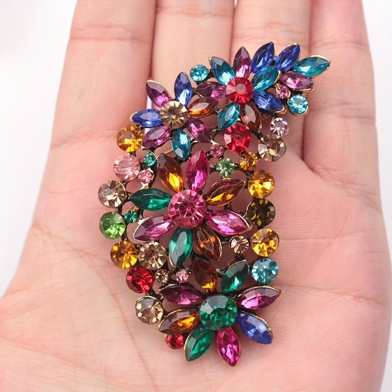 Get your hands on the 2021 New European and American Personalized Retro Colorful Glass Exaggerated Brooch Female Temperament Pin straight from the factory!