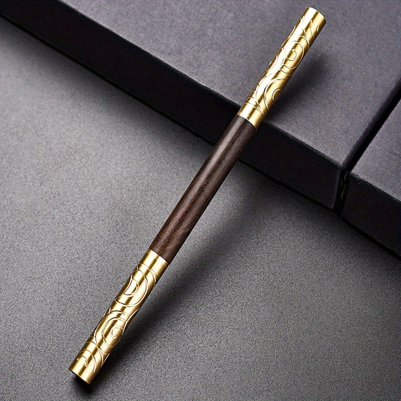 Sandalwood and Rosewood Double-headed Ruyi Tea Knife with Golden Hoop and Warping Tea Knife, Sandalwood Tea Needle