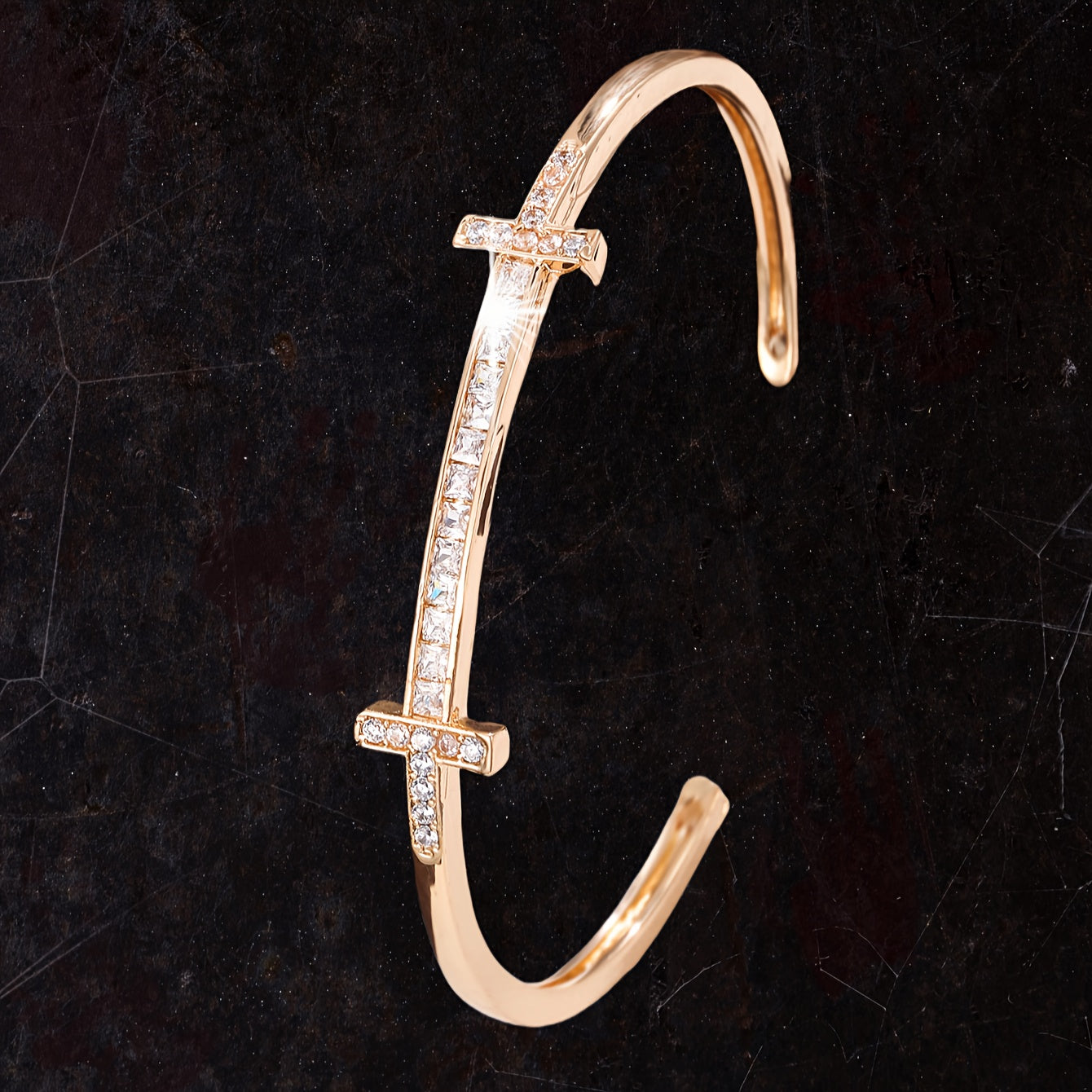 This trendy Korean-designed bracelet exudes luxury with its subtle inlaid synthetic zirconia stones, making it ideal for those who appreciate distinctive fashion accessories.