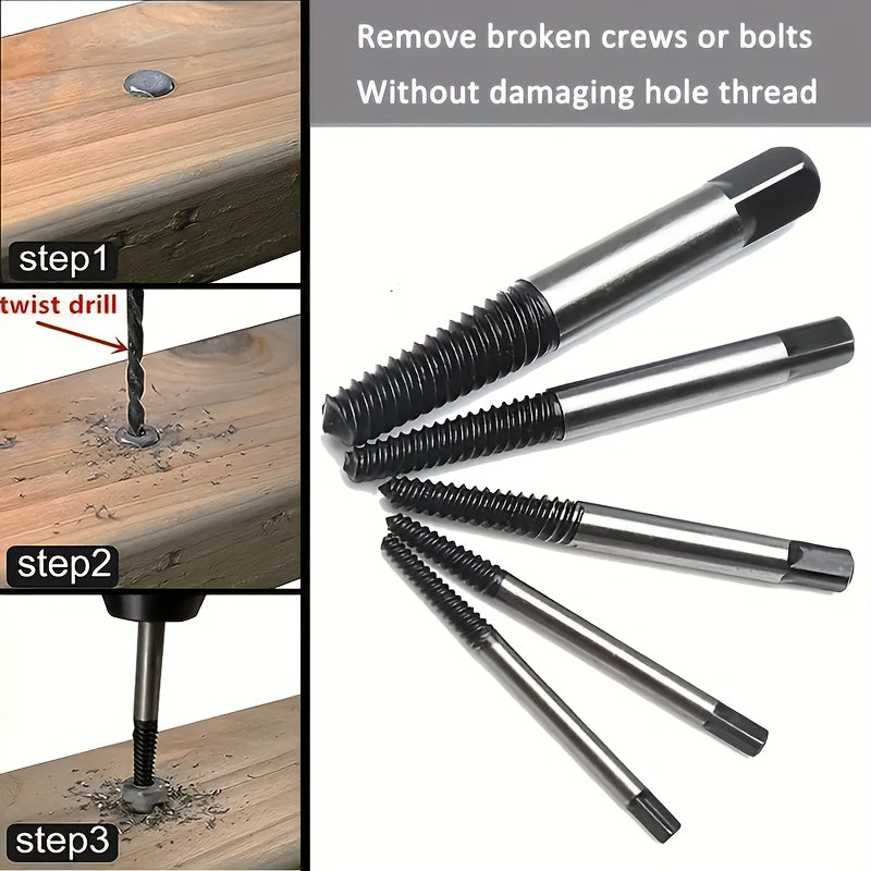 Premium 5/6pcs Screw Extractor Kit for easy removal of damaged screws, bolts, and pipes - essential for woodworking and DIY tasks.