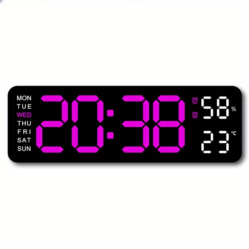 RIDAHOME LED clock with large display, temperature, humidity, and weather icons. USB powered, wall-mountable for home and office decor.