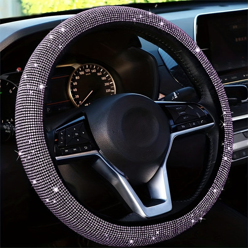 Bling car steering wheel cover made of stretchy spandex, fits most vehicles without inner ring.