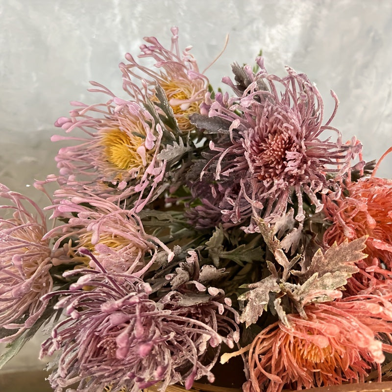 1 lifelike artificial chrysanthemum with 2 blooms - ideal for weddings, engagements, and home decor. Perfect for tabletops and photography props.