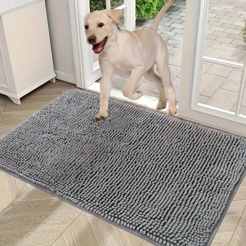 Microfiber dog door mat absorbs moisture and dirt, is non-slip, washable entryway rug for indoor floors.