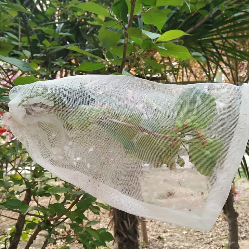 Insect-proof bags for fruits and vegetables available in packs of 20 or 50. These bags are designed to keep fruit flies and birds away from strawberries, figs, grapes, and other fruits. Each bag comes with a drawstring closure and is made from