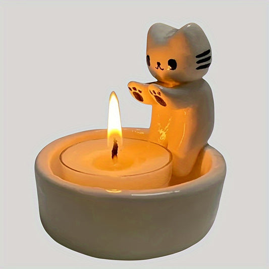 Kitten Candle Holder for Cat Lovers - Cute Cat Design with Warming Paws - Perfect for Room Decoration (Candles Not Included) - Ideal Christmas or Halloween Gift