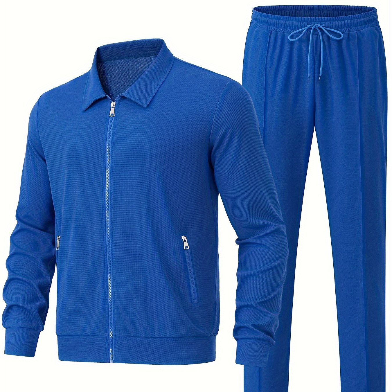 Men's 2-piece athletic outfit for outdoor sports, featuring a zip-up jacket and pants.