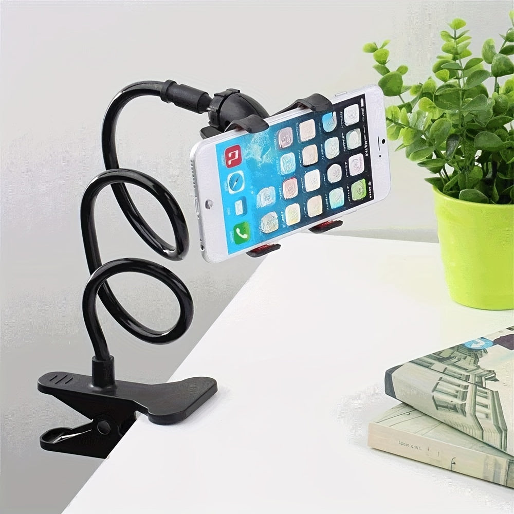 Adjustable Phone and Tablet Stand with Flexible 71.98 Cm Arm, Double Clamp Holder that Rotates 360°, Spiral Plastic Base, Ideal for Live Streaming, Watching TV, and Lazy use on Desktop or Bedside