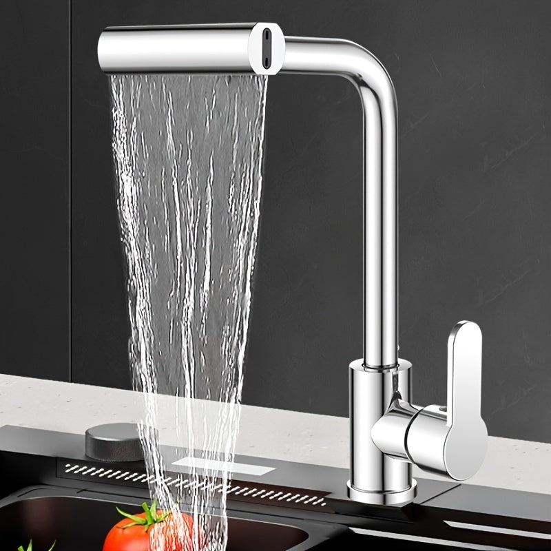 Commercial kitchen faucet with sprayer, rotary spout, and durable single-handle mixer. Space-saving design for various locations including farmhouses, caravans, stores, and modern kitchens.