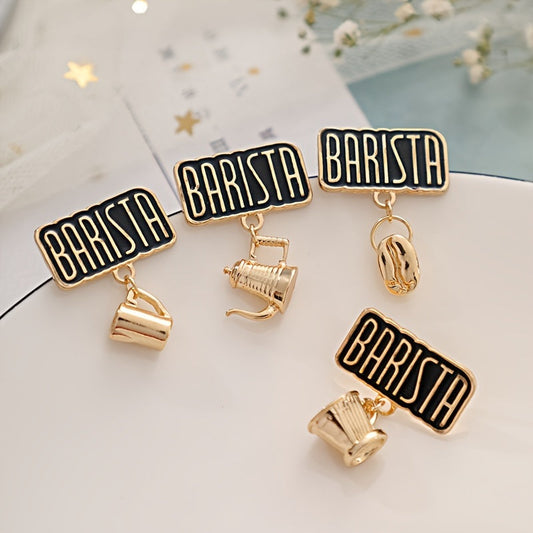 Set of 4 Enamel Pins with Barista Theme, Featuring Adorable Designs of Coffee Cup, Coffee Pot, and Coffee Bean. Perfect Brooches for Clothing Accessories, Unique Irregular Shapes, Ideal for Women's Fashion Novelty Buttons and Pins.