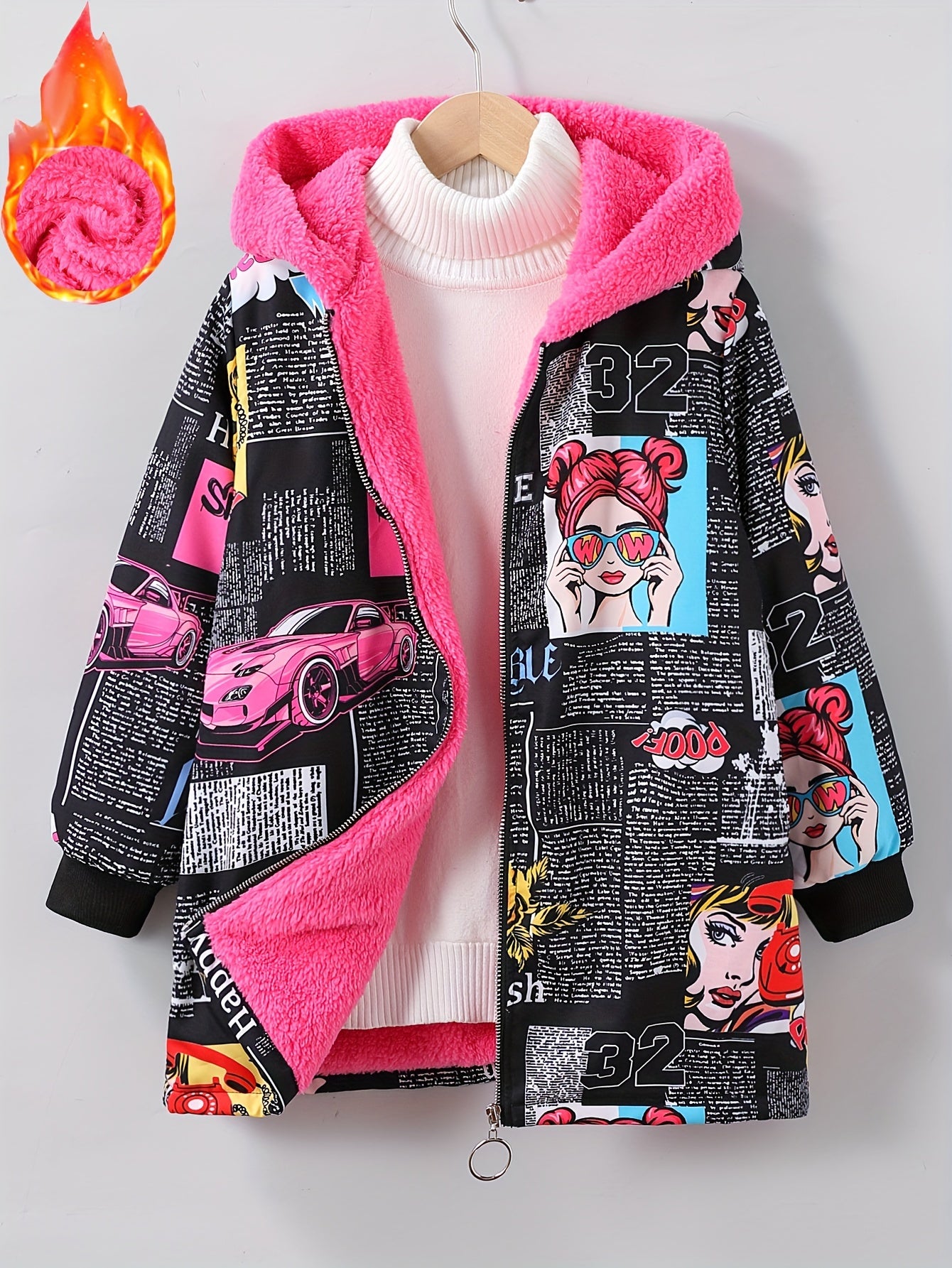 One jacket sold, excluding girls' sweater and Youngsters 118.87-155.45 meter graffiti print lining hooded jacket.