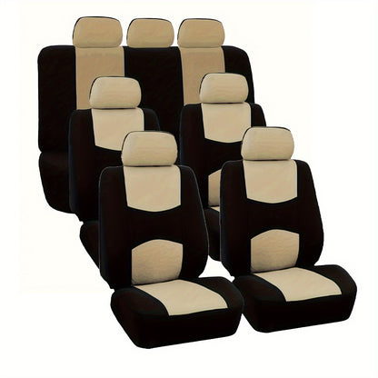 13-piece car seat covers set made of polyester fabric, universal fit for 7-seater vehicles, machine washable, all-season, no filler included.