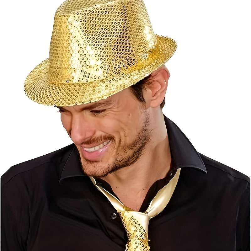 D EXCEED offers a set of three Disco sequin fedora hats with retro glitter accessories.