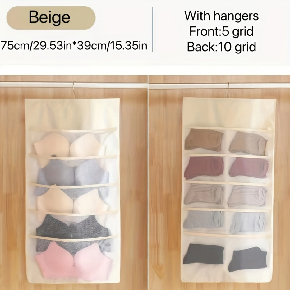 Durable Hanging Double-sided Underwear Bags with Grids - Foldable Storage Pockets for Socks, Bras and Household Items. Ideal Space-saving Organizer for Bedroom, Closet, Wardrobe, Home or Dorm.