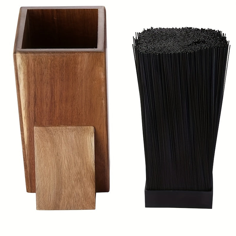 Acacia Wood Universal Knife Block with Removable Plastic Bristles (Knives not included)