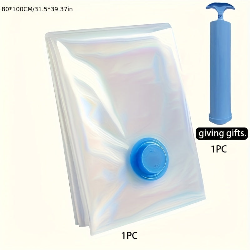 Space-saving vacuum storage bags in multiple sizes, includes manual pump - Made of plastic, rectangle-shaped, versatile for various uses, does not require electricity, provides safe and secure sealing.