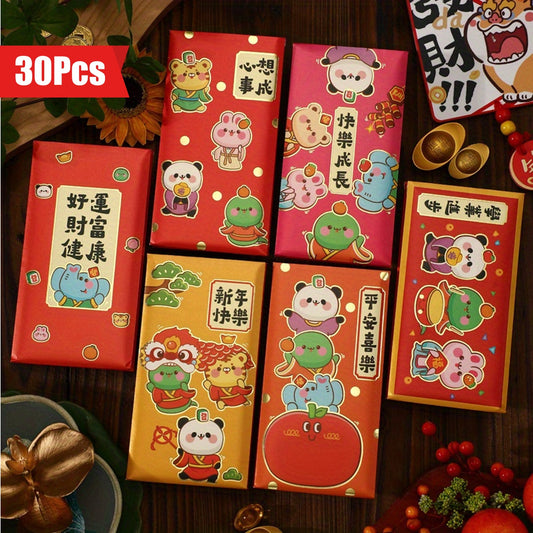 Set of 30 Cartoon Cute Snake Zodiac Red Envelopes for Chinese New Year - Lucky Money Packets, Perfect for Gifts and Decorations, Traditional Festival Assortment suitable for all ages