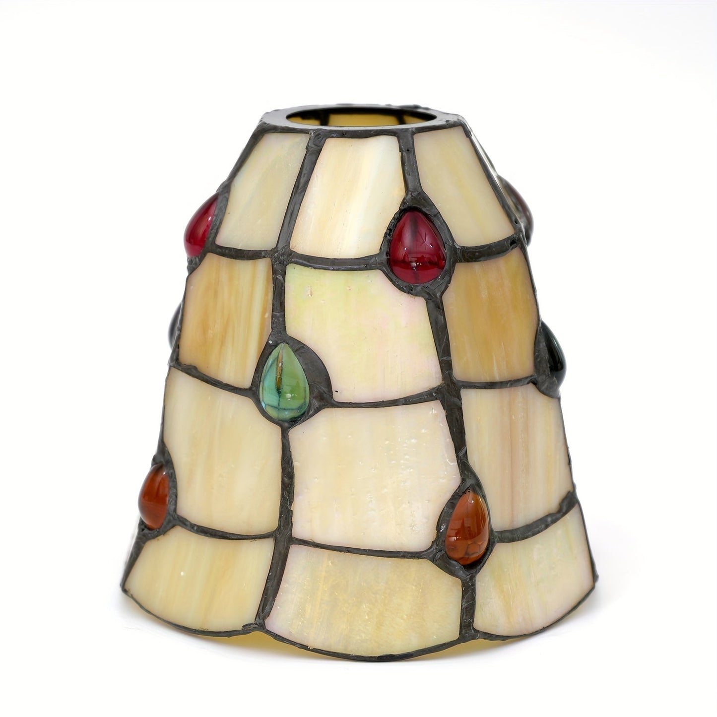 This 6-Inch Leaf Pattern Handcrafted Stained Glass Lamp Shade is an artisan crafted decorative piece perfect for pendant and wall lighting fixtures. Suitable for ages 14 and up, this lampshade does not include any battery or wireless features.